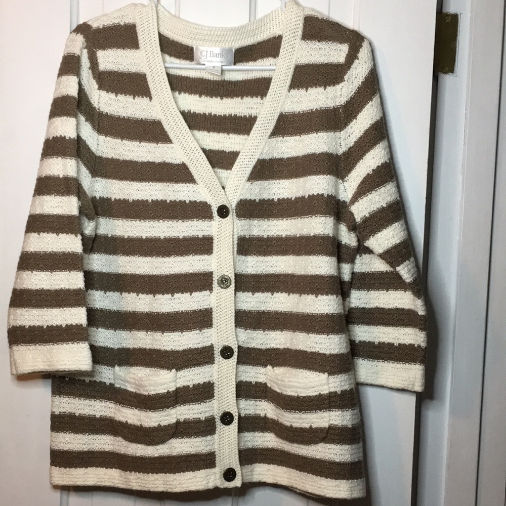 C.J Banks White & Brown Cardigan 14W/X